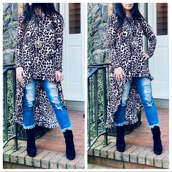 High low fabulous leopard ruffle hem tunic dress - Picture 6 of 12